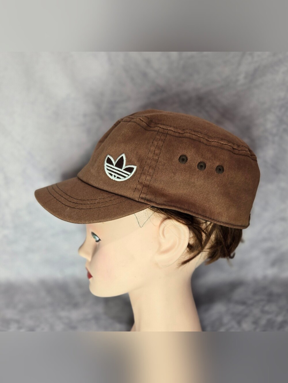 vintage Y2K-era Adidas Originals Cadet Hat in a washed brown cotton twill